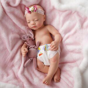 16 Inch Full Platinum Silicone Reborn Baby Doll Sleeping Weight 4.2lb Baby Girl